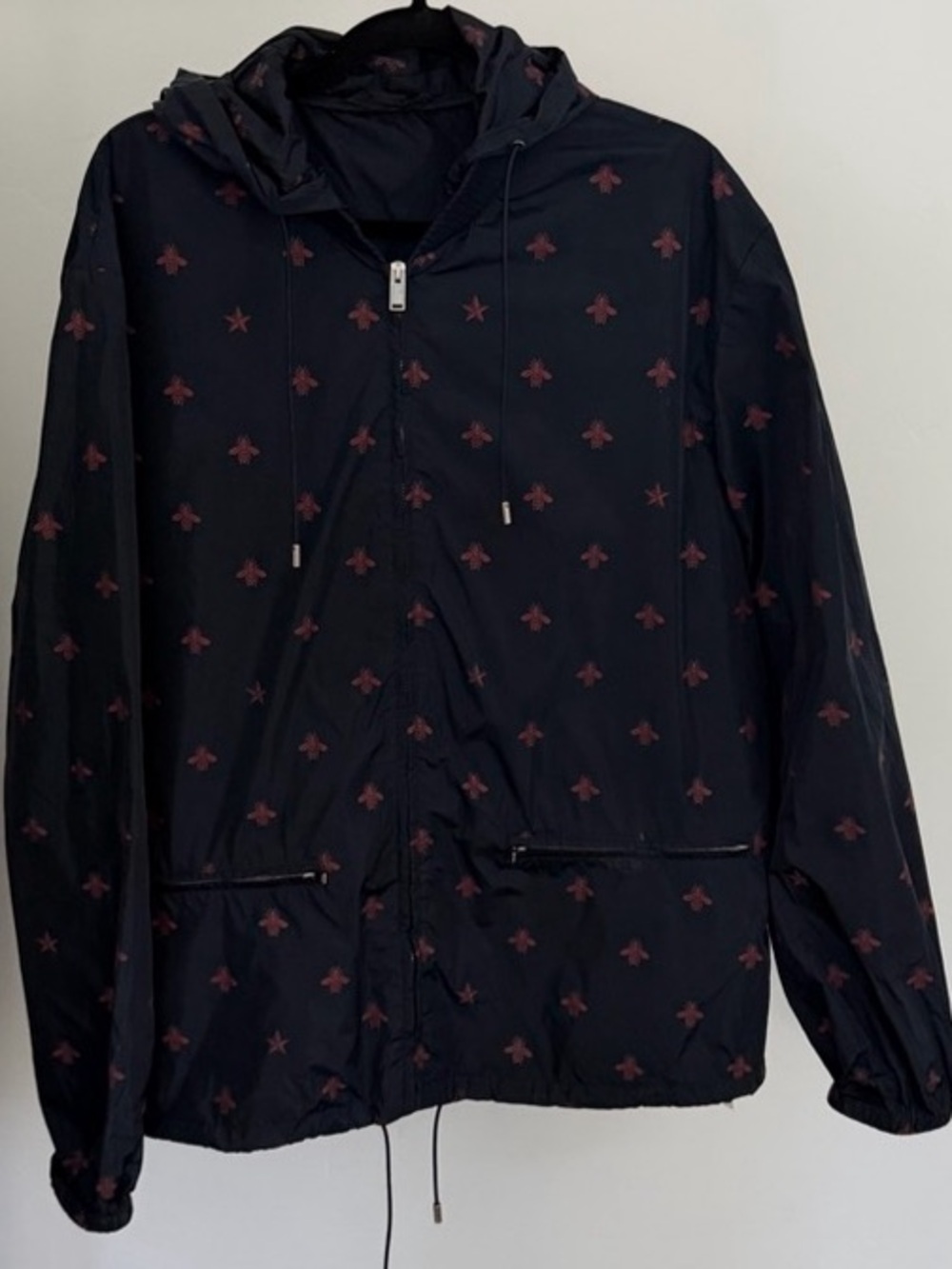 Gucci Bee and Star Print Windbreaker Jacket Black & Red Size XXL